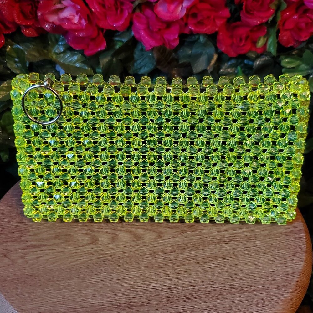 Transparent (Neon) Yellow Beaded Purse **Brand New**